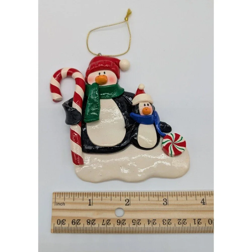 Polymer Clay Dough Penguins Christmas Ornament Mom Dad Child  Candy Cane